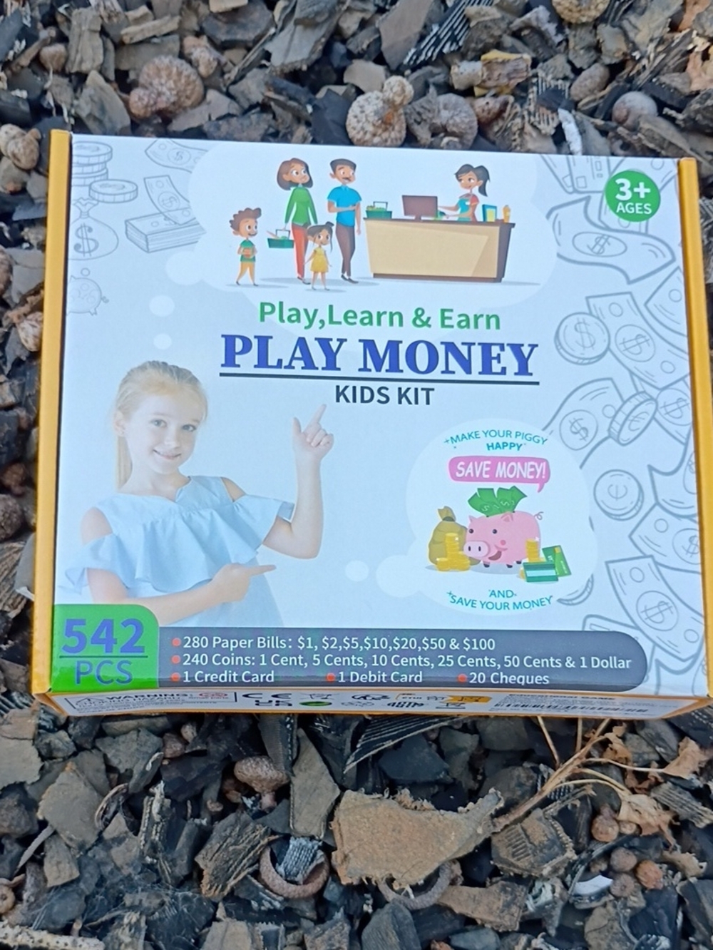 Play Money Kids Kit - Educational Counting Toy (Yellow, Green, White)